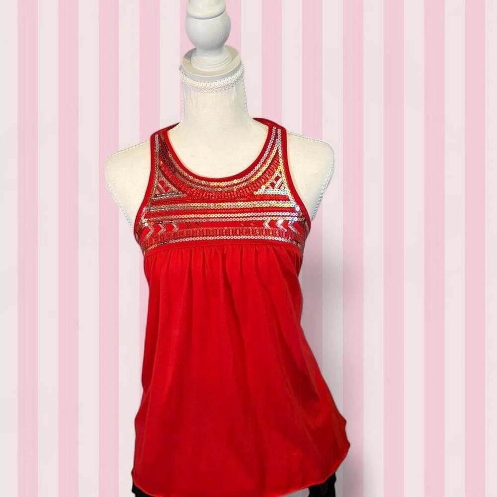 Boundaries Red Sequin Tank Top Size M